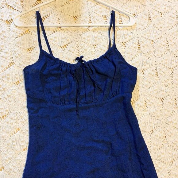 Vintage VTG Y2K xhilaration Dress - Small - Blue Black Floral Cinch Bust Mini - Picture 2 of 10